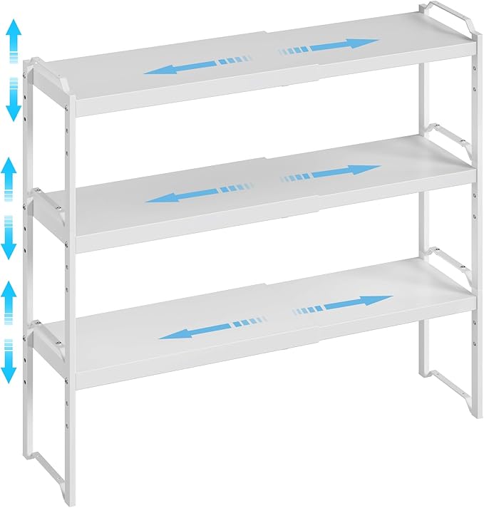 3 Pack Kitchen Cabinet Organizer Shelf, Stackable Expandable Shelves Organizers by X-cosrack