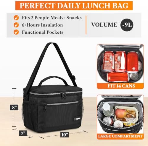 opux Insulated Lunch Bag for Men and Women, Black