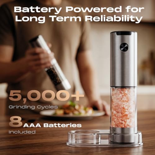 Electric Salt and Pepper Grinder Set, Battery, Stainless Steel
