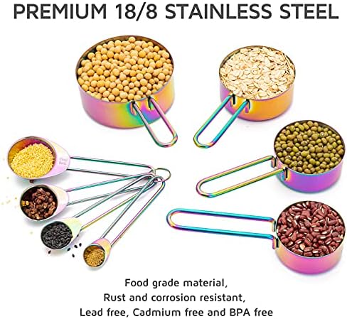 WELLSTAR Measuring Cups and Spoons Set of 8, Food Grade 18/8 Stainless