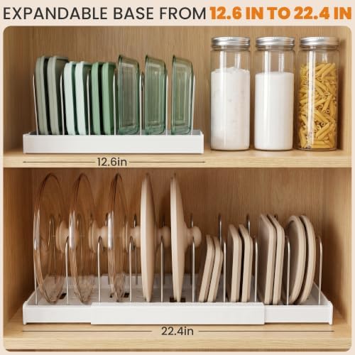 2 Pack Expandable Pot Lid Organizers with 10 Adjustable Dividers