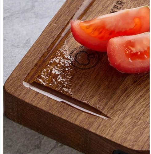 Large Reversible Wooden Cutting Board with Metal Handle Juice Grooves