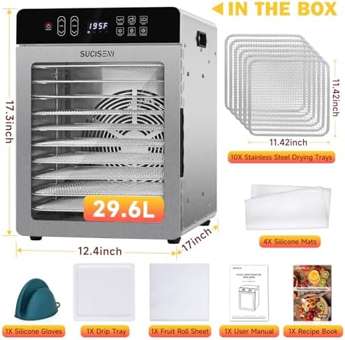 SUCISENI 10-Tray Stainless Steel Food Dehydrator