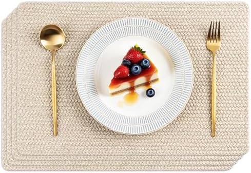 POLYTE Indoor/Outdoor Washable Woven Vinyl Table Dining Placemats, Set