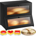 Large Bread Box for Kitchen Countertop - Black Bread Box, Bamboo Breadbox & Wooden Bread Boxes | Vintage Countertop Cabinet | Ventilated Double-Layer, Panoramic Windows, Cutters & Sealers