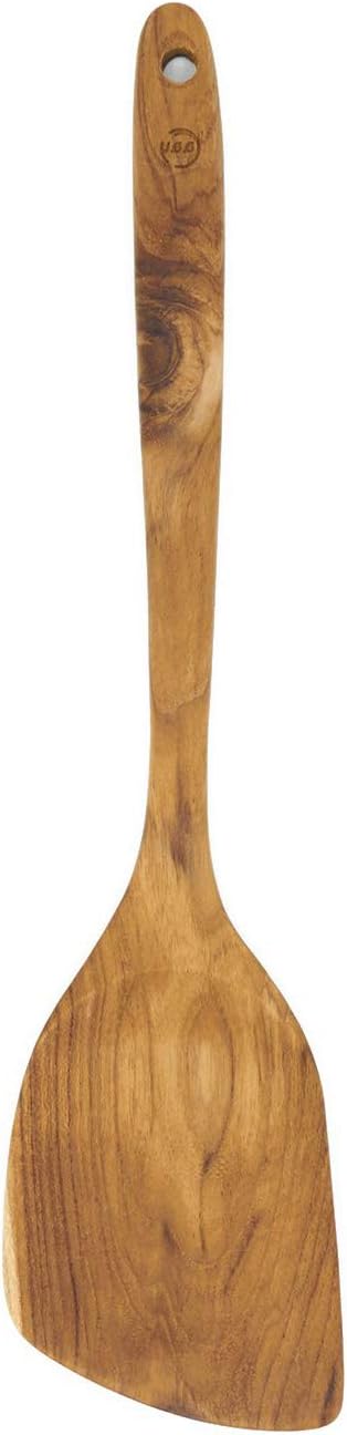 FAAY 13.5” Left-Hand Stir Fry Spatula – True Left-Hand Angled Teak Wooden Turner by FAAY