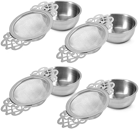 Picowe 4 Pack Tea Strainer Bowl, Stainless Steel Sliver Tea Strainers