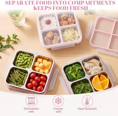 4 Pack Stainles Steel Snack Container with Lid, Pink