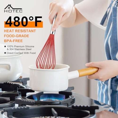 HOTEC 4 Pieces Silicone Whisks Set, Wire Balloon Whisks for cooking