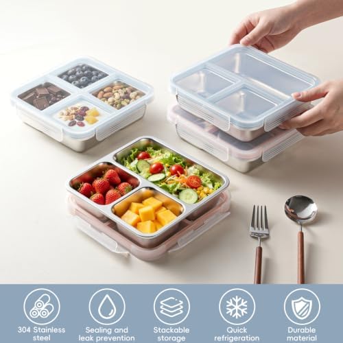 Tanjiae 25oz Stainless Steel Snack Box, Multi-Compartment Bento Boxes