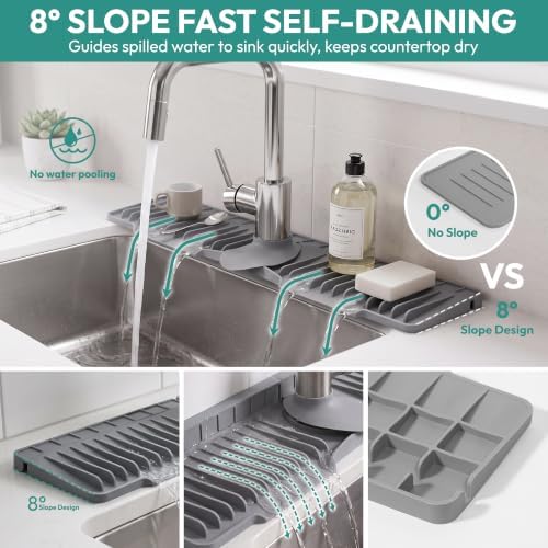 24" Longer Silicone Faucet Mat for Kitchen Sink Splash Guard
