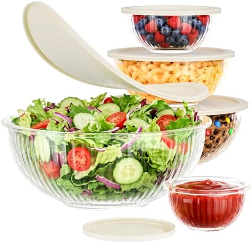 Jelife Glass Mixing Bowls with Lids Set - 5 Packs, Borosilicate