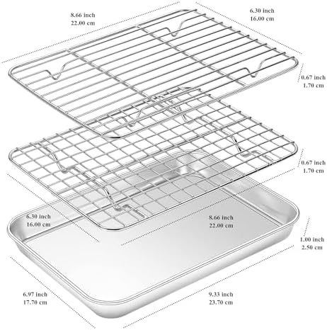 Stainless Steel Baking Sheet Cookie Sheet Pan with Cooling Rack Set of