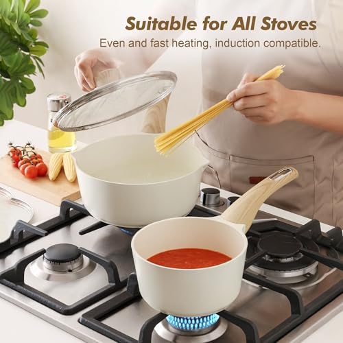 SENSARTE Ceramic Nonstick Sauce Pan with Lid, 1.5 Quart Small