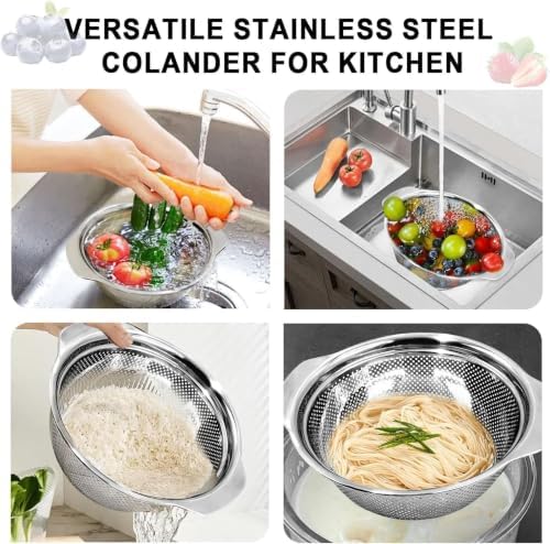 Stainless Steel Colander for Kitchen, 4 QT Rice Strainer, Pasta