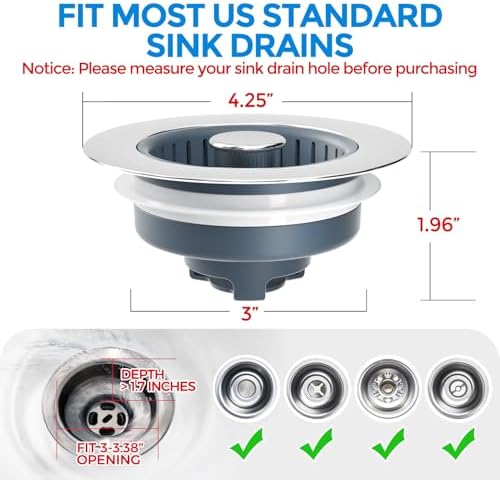 zaa 3 in 1 Kitchen Sink Stopper Strainer, 2 Pack
