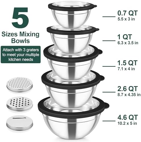 TeamFar Mixing Bowls, Stainless Steel Salad Serving Bowl with Clear