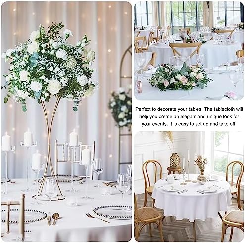 4 Pack Round Tablecloth 90 Inch White Polyester Washable Decorative
