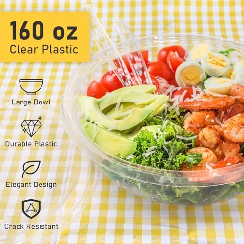 EcoDispose 160 oz Clear Disposable Round Plastic Salad Bowl Sets