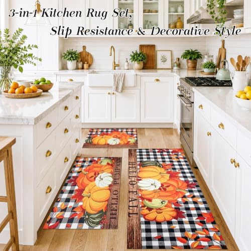 Fall Kitchen Rug Sets, 10Pcs Pumpkin Kitchen Decor and Accessories