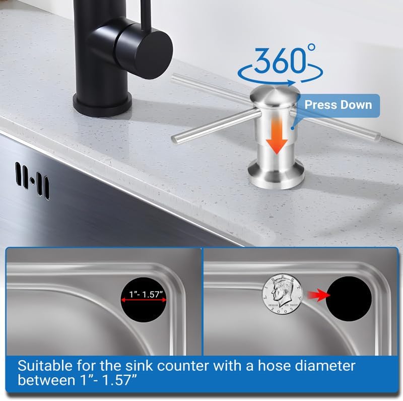 Yofidra Sink Soap Dispenser, Brushed Nickel, 47” Tube Kit