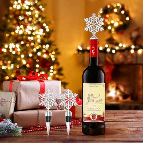 12Pcs Christmas Snowflake Wine Bottle Stopper Bulk Xmas Silver Wine