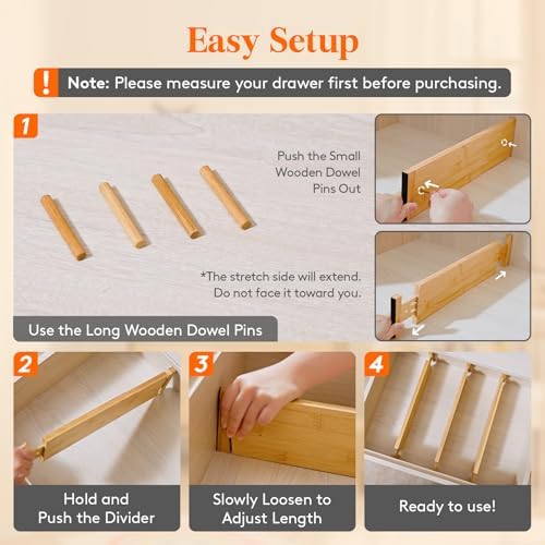Lifewit 4" High Dresser Drawer Dividers, Adjustable Bamboo Drawer