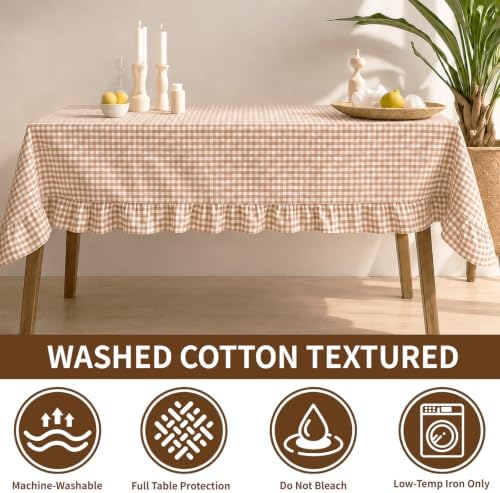 Deep Dream Gingham Ruffled Table Cloth 60 x 84 Inches, 100% Cotton