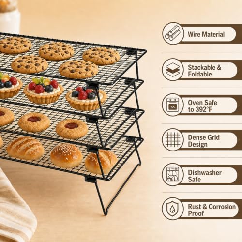 4 Tier Stackable Cooling Racks for Baking, 17 x 11 Inch