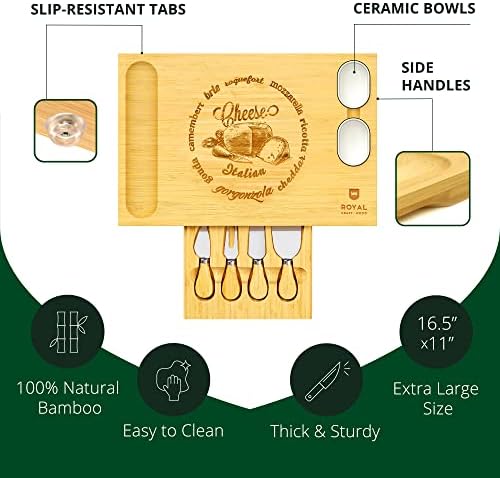 ROYAL CRAFT WOOD Bamboo Cheese Board and Knife Set with Charcuterie