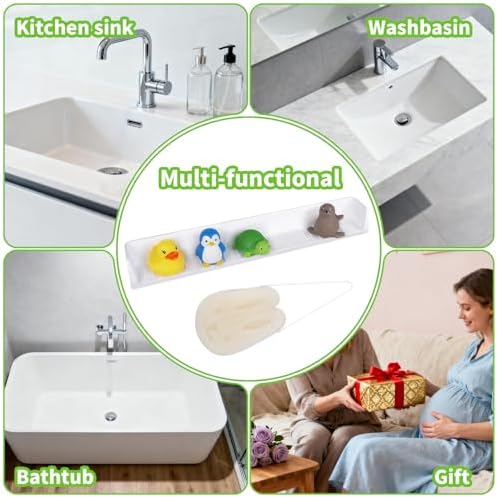 Bathtub Splash Guard for Tub Kids, 31 Inch White Bath Play Shelf