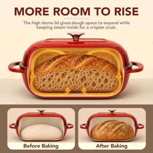 MICHELANGELO Enameled Cast Iron Bread Oven, Oval Sourdough Dutch Oven & Lid