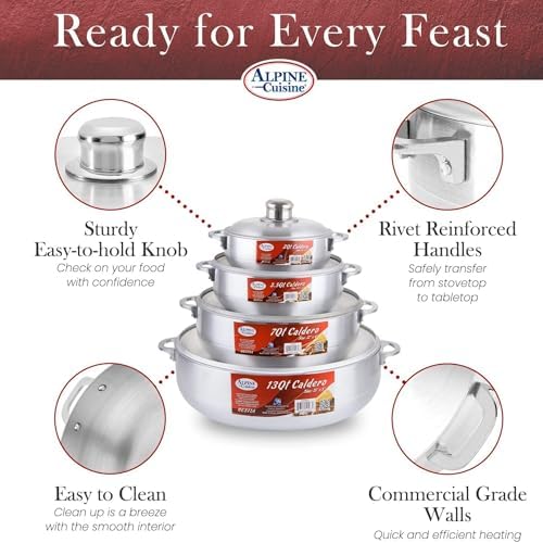 Alpine Cuisine 8-Piece Nonstick Aluminum Caldero Cookware Set with