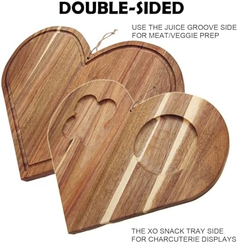 Double-Sided Acacia Wood Heart Cutting Board & Serving Tray Set - XO
