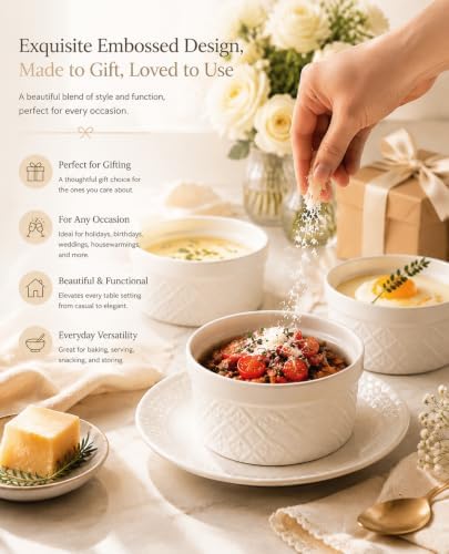 16 oz Creme Brulee Ramekins Oven Safe, Small Souffle Ramekin with lid