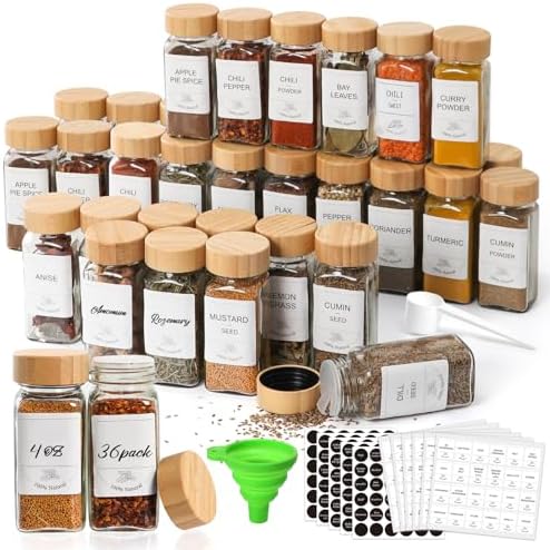4oz Glass Spice Jars with Bamboo Lids, 36 Pack Square Seasoning