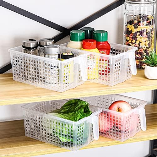Hedume 4 Pack Plastic Storage Bins with Handle, BPA-Free Kitchen