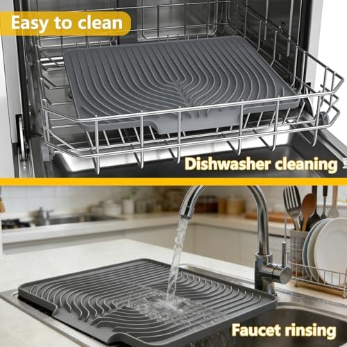 DIsh Drying Mat for Kitchen Counter, 20"×15.7" Dish Drying Rack (gray)