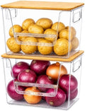 yarlung 2 Pack Potato and Onion Storage Bins with Bamboo Lids, Clear