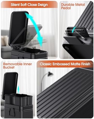 Small Trash Can with Lid, 2.6 Gal, Black