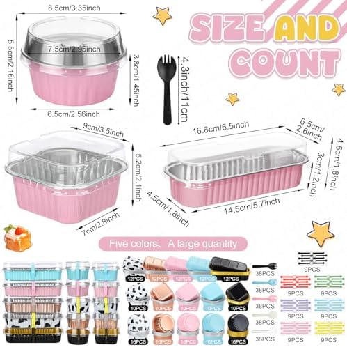 Qunclay 443 Pcs Mini Cake Pans with Lids Spoons Sticker, Classic, 5