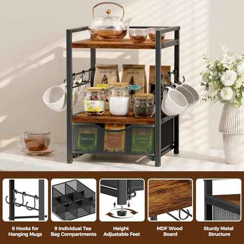 Plaviya 3-Tier Tea Bag Organizer with Drawer for Countertop