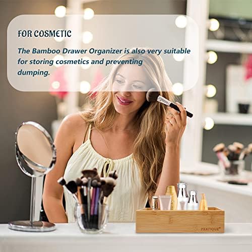 PRATIQUE Bamboo Drawer Organizer, 8.9 x 5.9 x 2.6 Inch