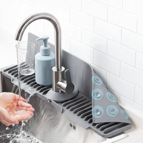 24 in Faucet Mat for Kitchen Sink, Sink Splash Guard, Grey