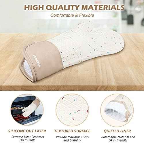 Extra Long Silicone Oven Mitts - Heat Resistant up to 500°F, 15''