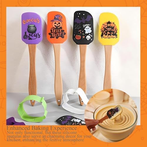 4PCS Halloween Silicone Baking Spatula Set,Fall Cream Spatulas with