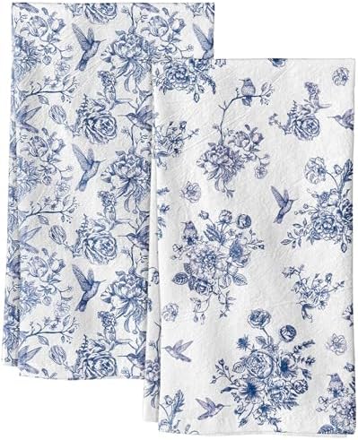 Miss Adola Flour Sack Kitchen Towels Set of 2, 18x26 Inch, Blue Floral