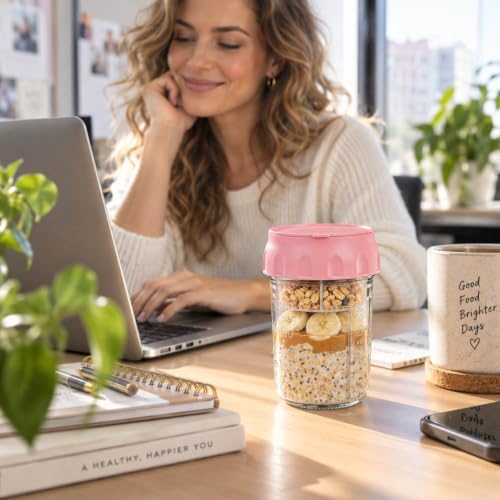 4 Pack Overnight Oats Containers with Lids, Spoons, Snack Cups & Steel