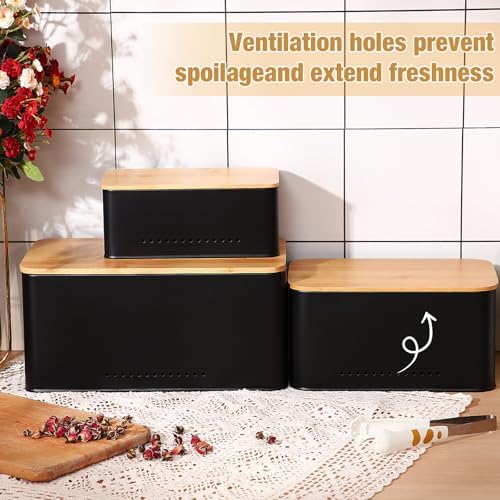 3 Pcs Metal Storage Box with Lid Nesting Farmhouse Storage Bins, Black