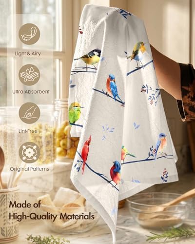 Miss Adola 150GSM Flour Sack Kitchen Towels Set of 2, Watercolor Bird